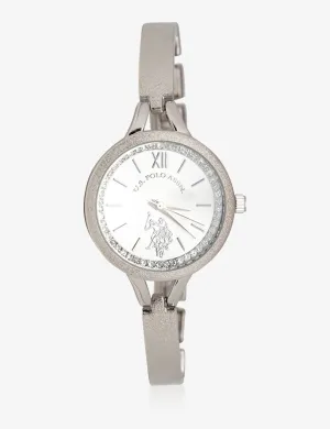 USPA WOMEN'S SILVER & RHINESTONE STUDDED WATCH
