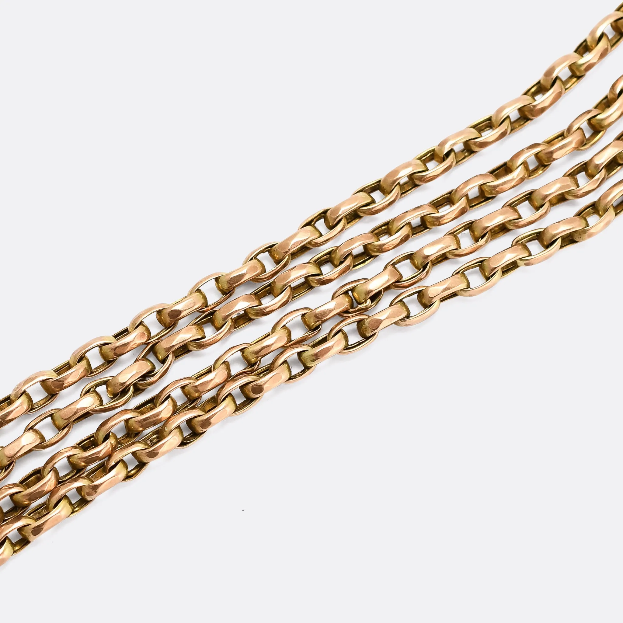Victorian 9k Gold Guard Chain Necklace, 58"