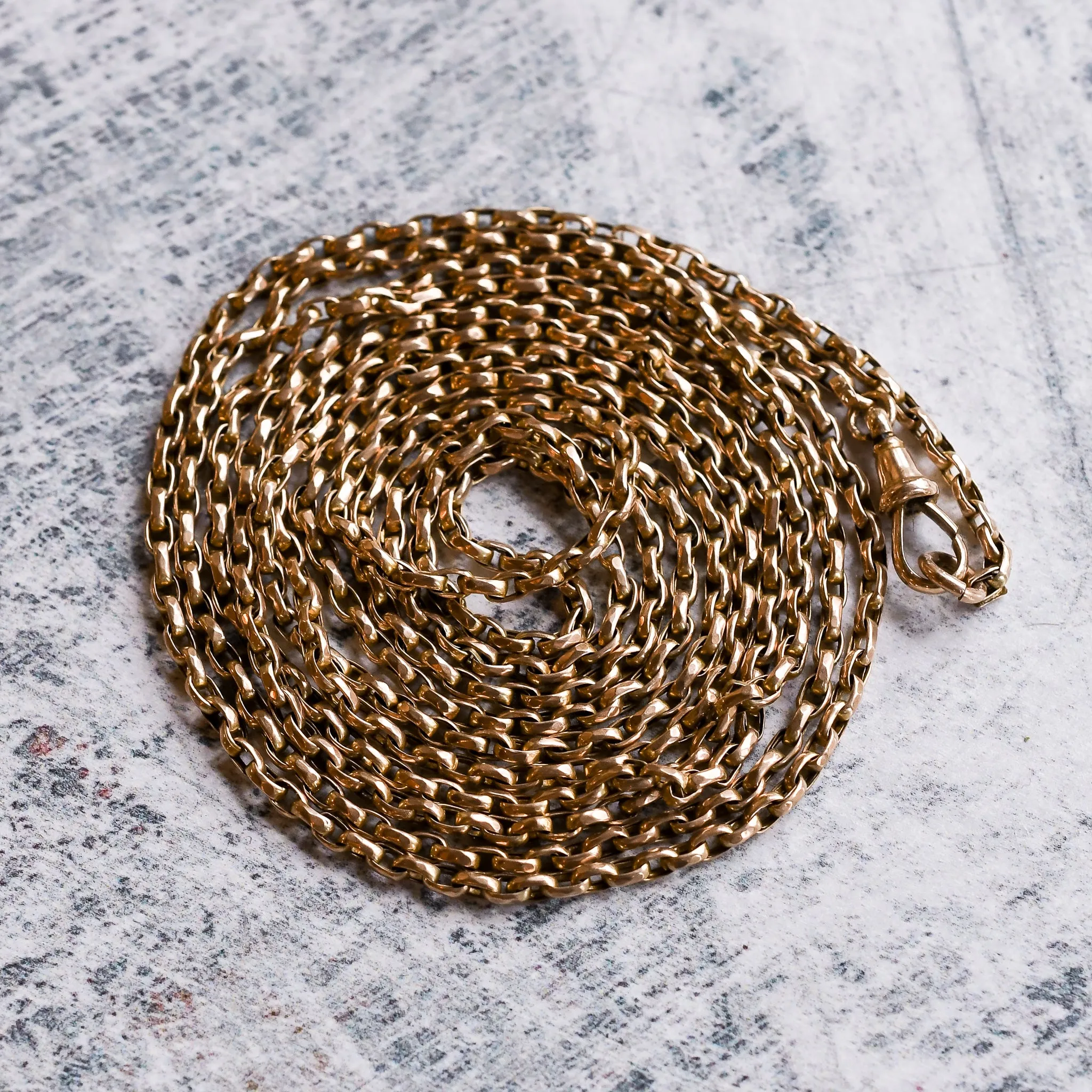 Victorian 9k Gold Guard Chain Necklace, 58"