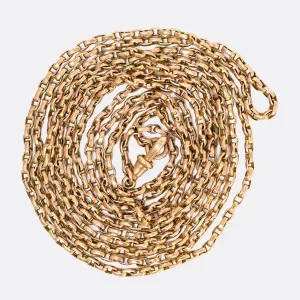 Victorian 9k Gold Guard Chain Necklace, 58"
