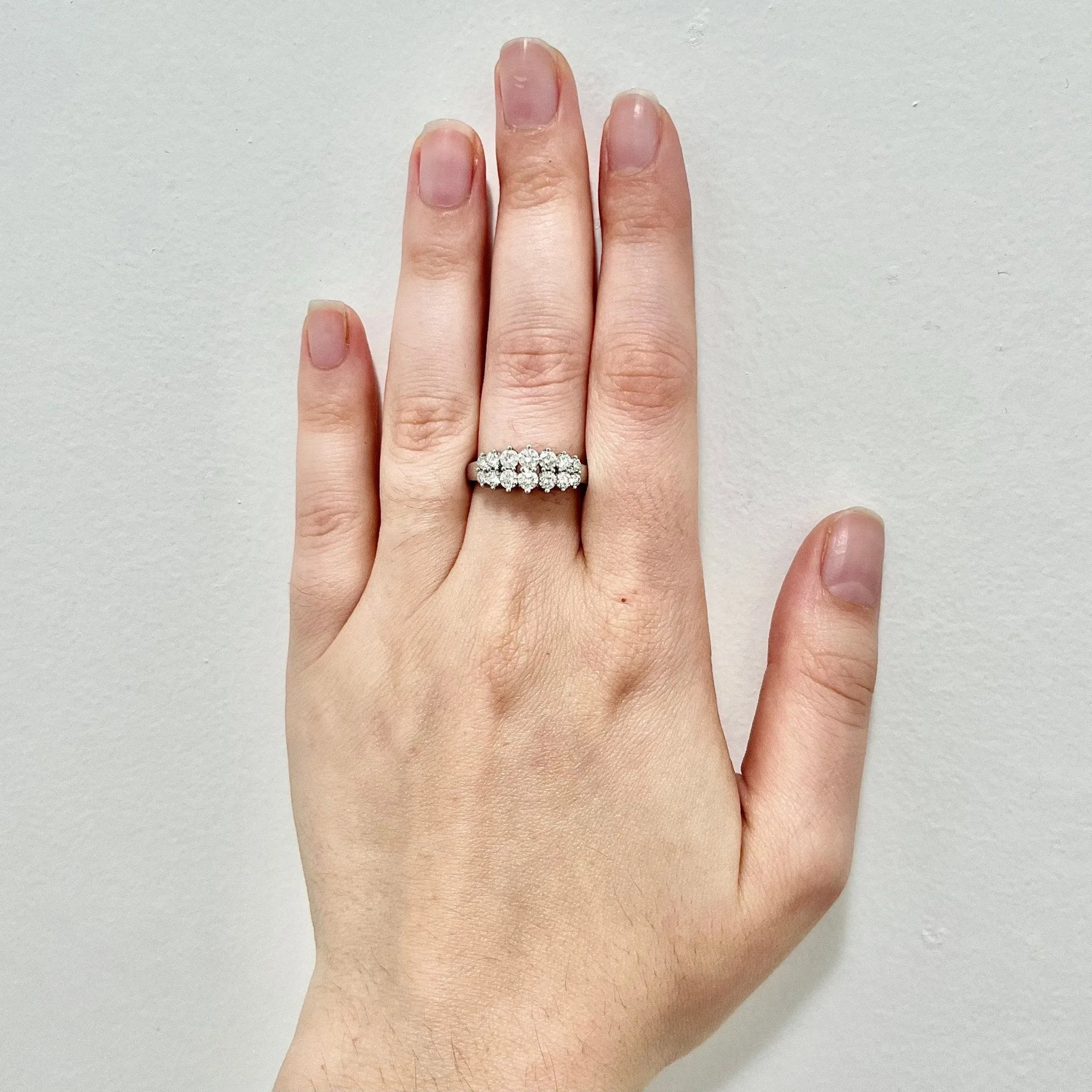 Vintage 14 Karat White Gold Double Row 1 Carat Diamond Ring