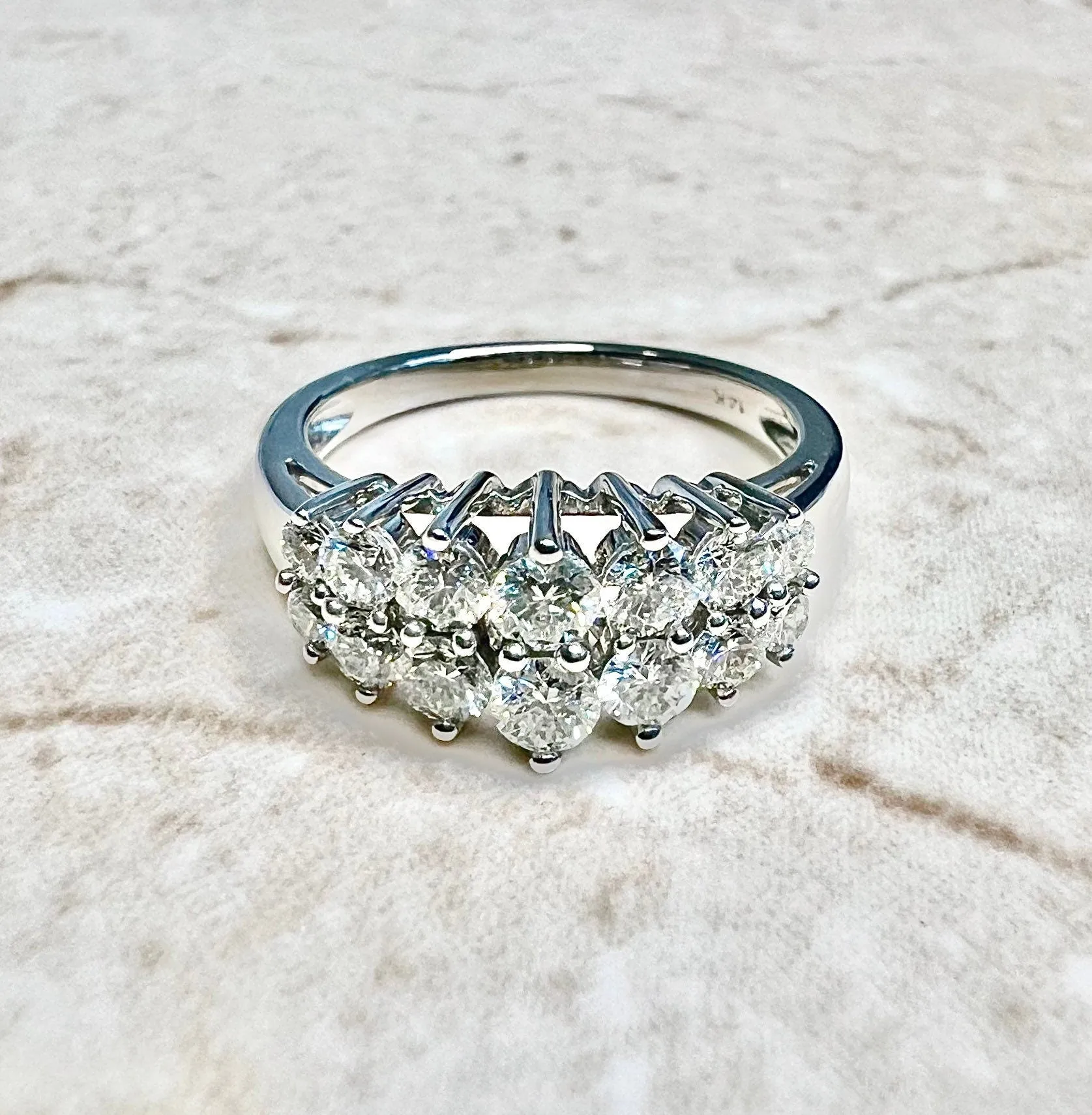 Vintage 14 Karat White Gold Double Row 1 Carat Diamond Ring