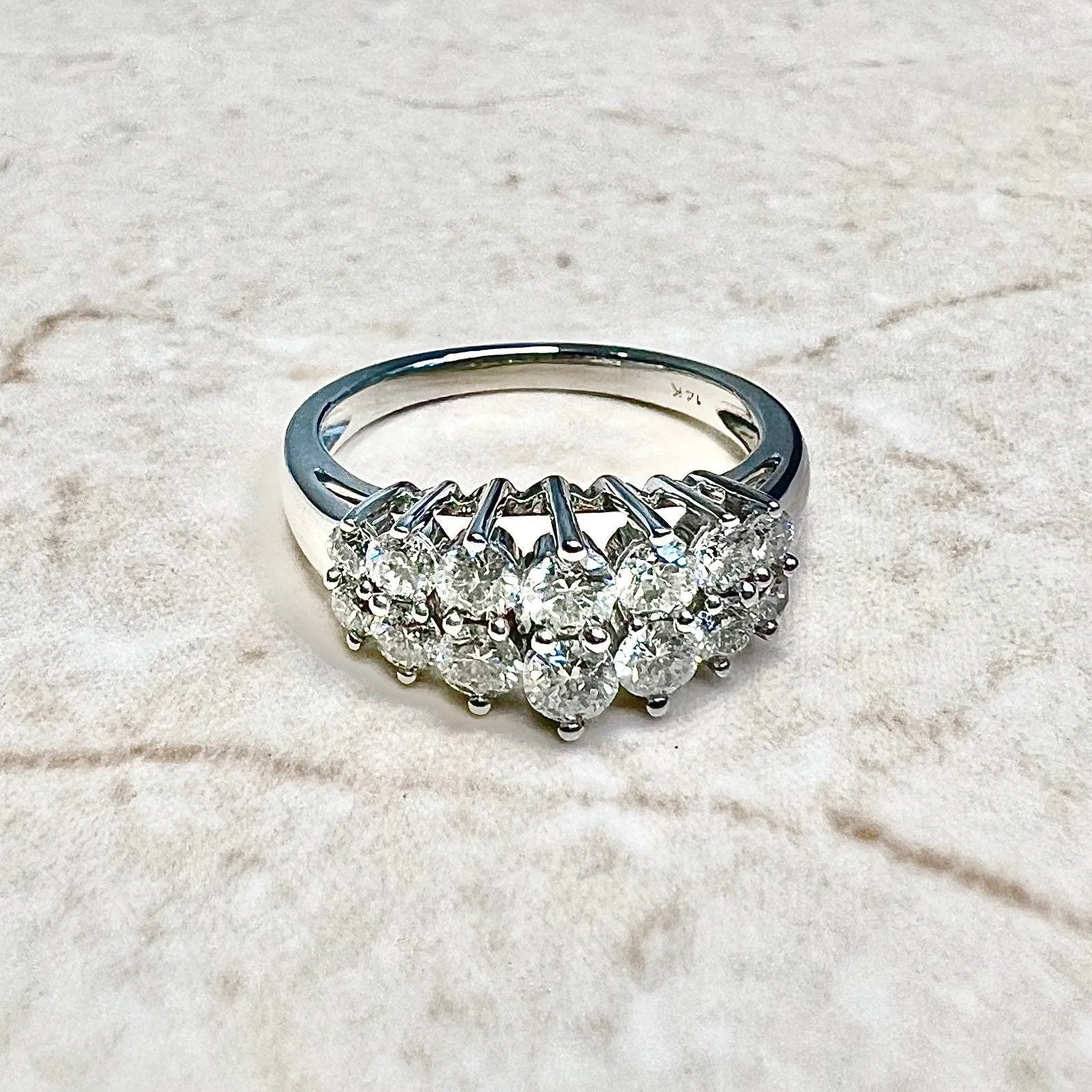 Vintage 14 Karat White Gold Double Row 1 Carat Diamond Ring