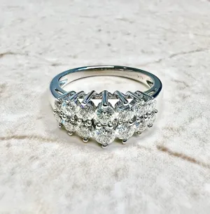 Vintage 14 Karat White Gold Double Row 1 Carat Diamond Ring