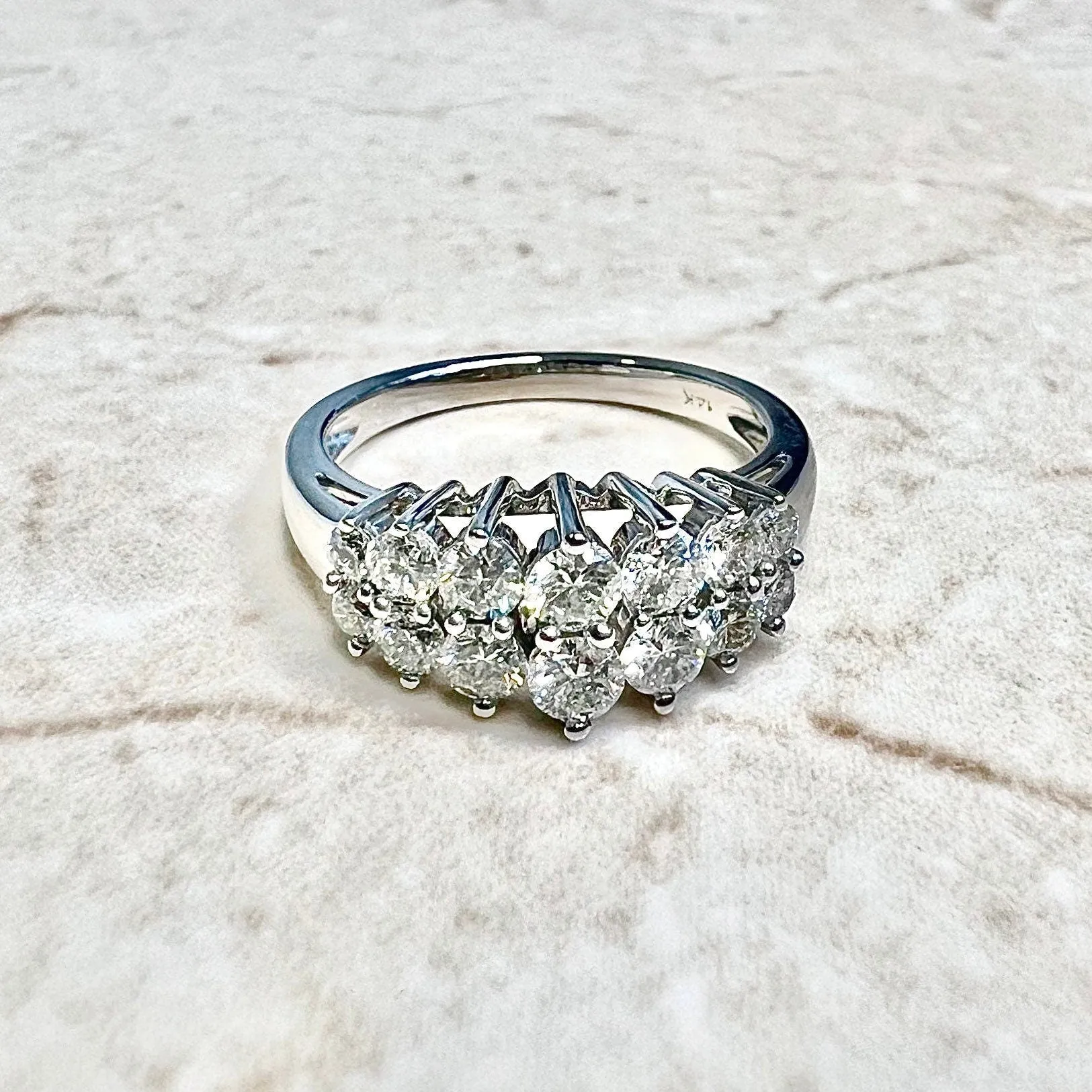Vintage 14 Karat White Gold Double Row 1 Carat Diamond Ring