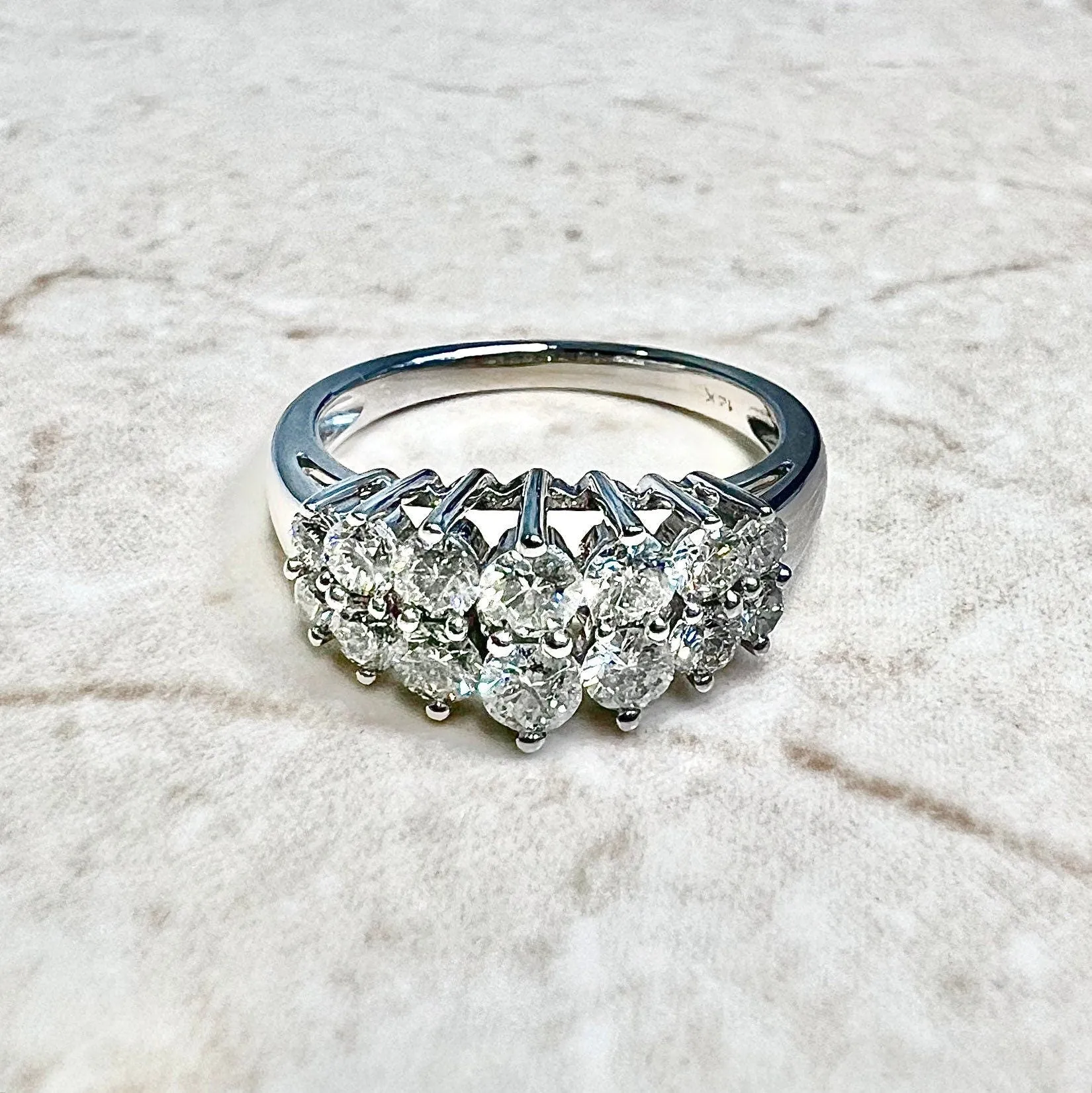 Vintage 14 Karat White Gold Double Row 1 Carat Diamond Ring