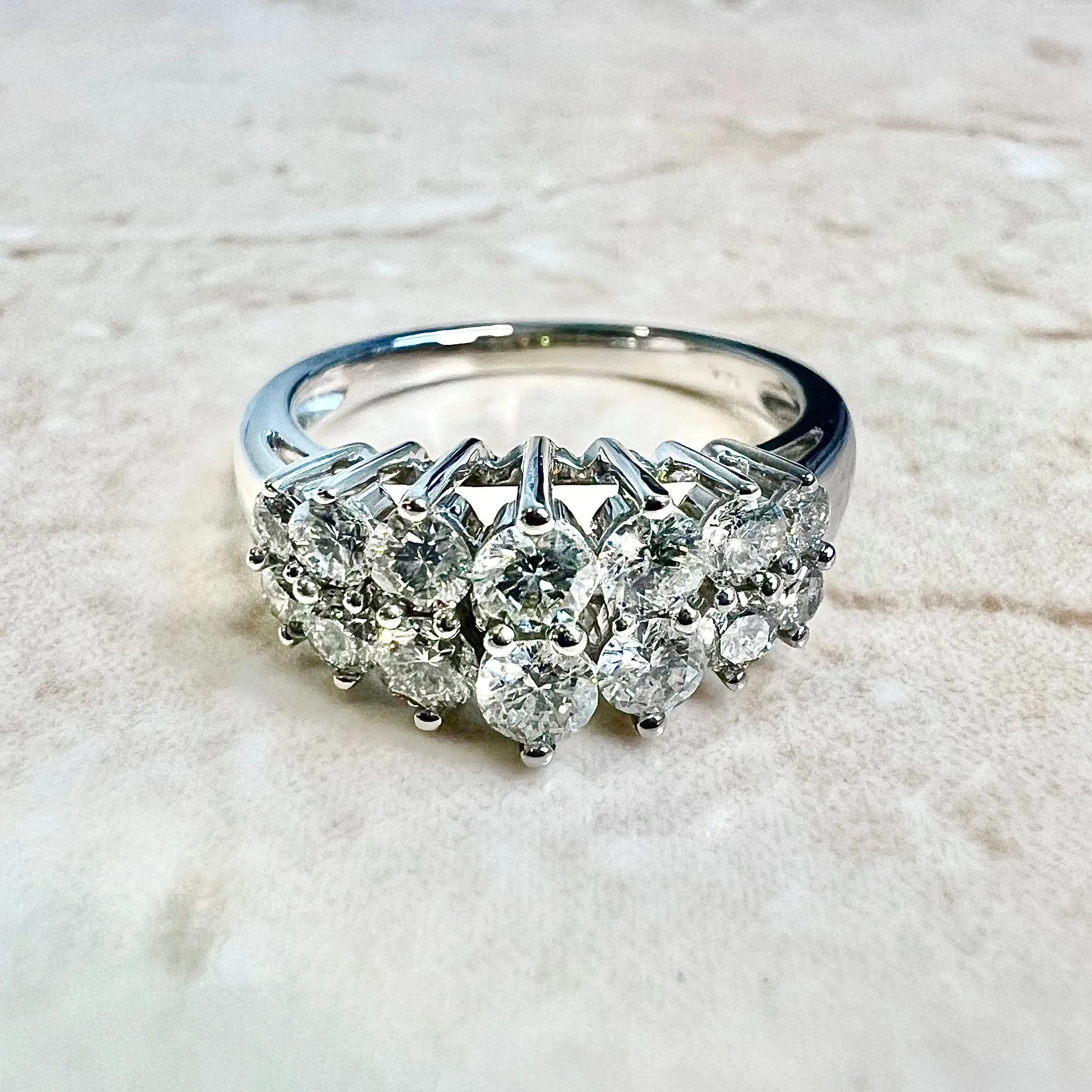 Vintage 14 Karat White Gold Double Row 1 Carat Diamond Ring