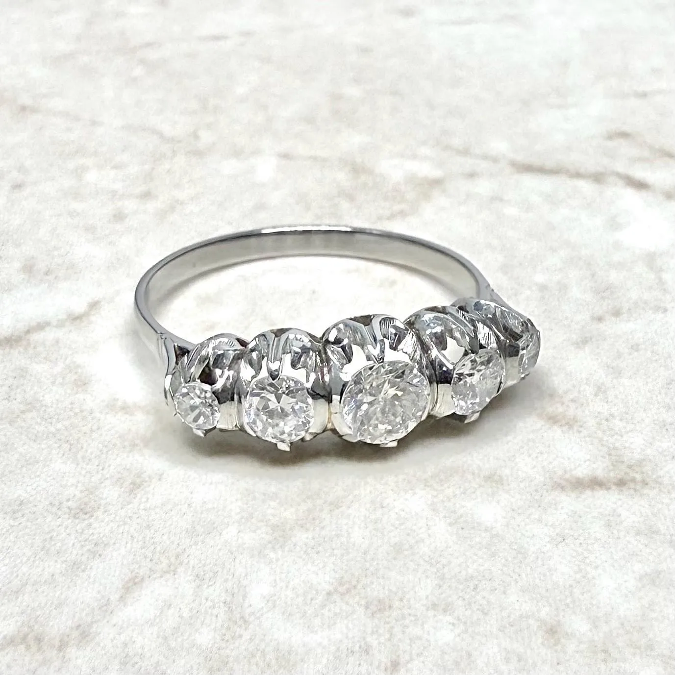 Vintage 1940’s Platinum 0.90 Carat Diamond 5-Stone Ring