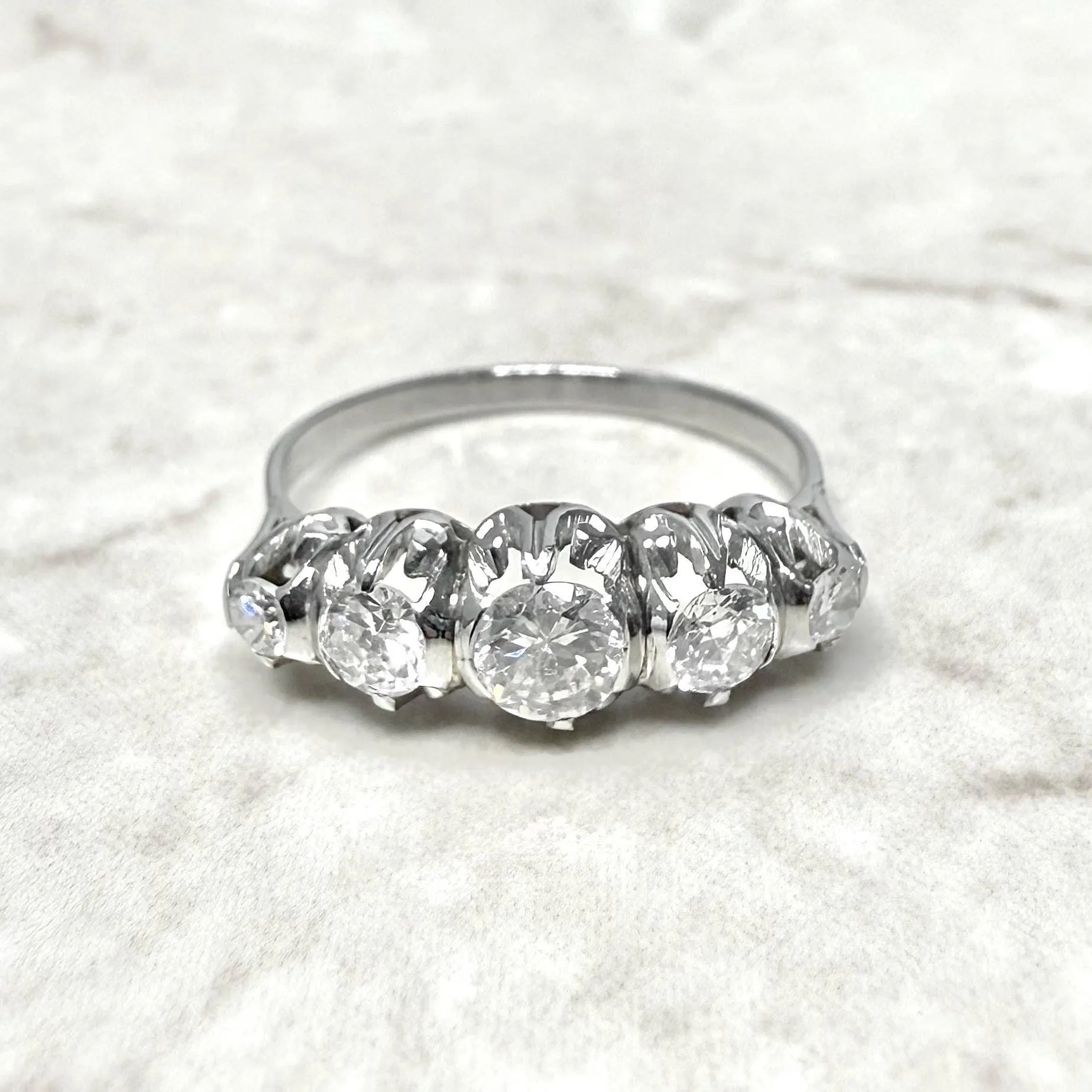 Vintage 1940’s Platinum 0.90 Carat Diamond 5-Stone Ring