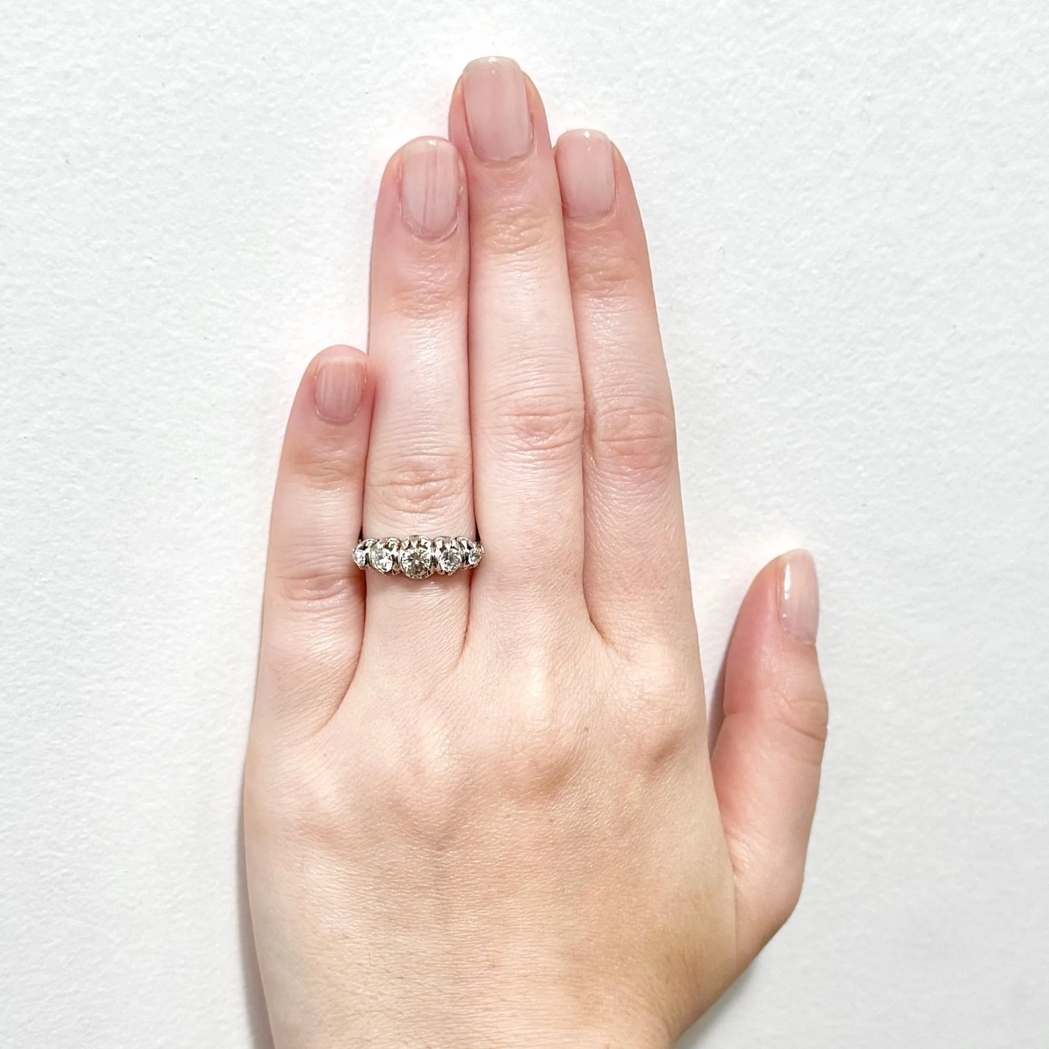 Vintage 1940’s Platinum 0.90 Carat Diamond 5-Stone Ring