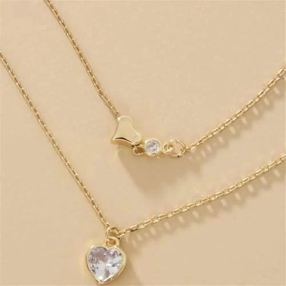 Vintage Bohemian Simple Crystal Heart Pendant Multilayer Necklace - Women Fashion Jewelry Wedding Engagement Ring Jewelry for Women
