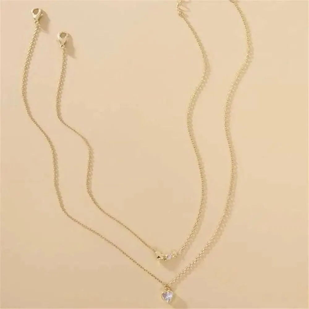 Vintage Bohemian Simple Crystal Heart Pendant Multilayer Necklace - Women Fashion Jewelry Wedding Engagement Ring Jewelry for Women