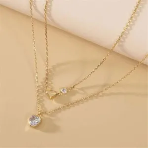 Vintage Bohemian Simple Crystal Heart Pendant Multilayer Necklace - Women Fashion Jewelry Wedding Engagement Ring Jewelry for Women