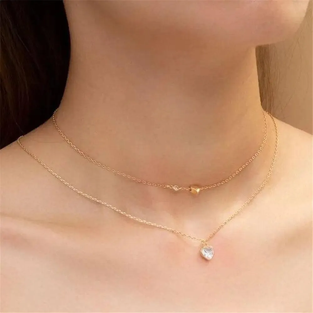 Vintage Bohemian Simple Crystal Heart Pendant Multilayer Necklace - Women Fashion Jewelry Wedding Engagement Ring Jewelry for Women