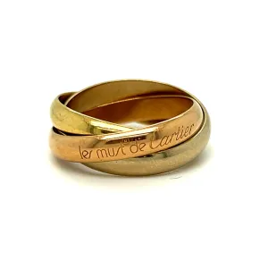 Vintage Cartier 18K Tri Colored Gold Trinity Rolling Ring Wedding Band, French.