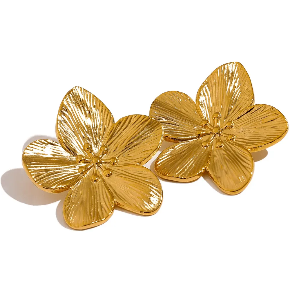 Vintage Flower Metal Stud Earrings For Women