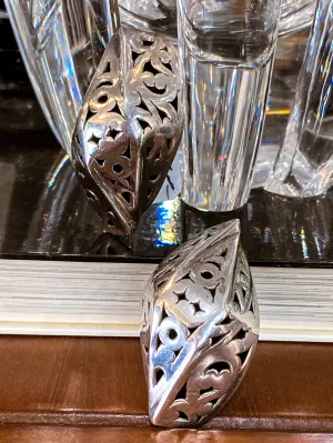 Vintage Indonesian Sterling Silver Openwork Geometric Dimensional Clip On Earrings