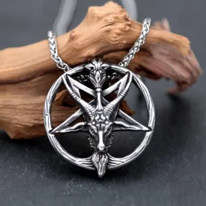 Vintage Inverted Pentagram Satan Goat Stainless Steel Baphomet Necklace Pendant