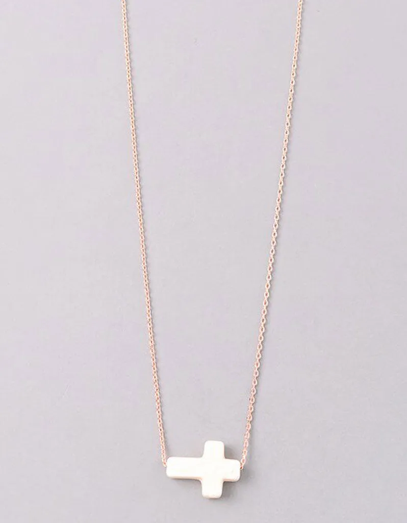 Vintage Snoot Cross Necklace in RoseGold/Ivory