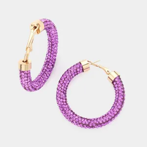 Violet Rhinestone Half Hoop Earring | 1.75" | 613725