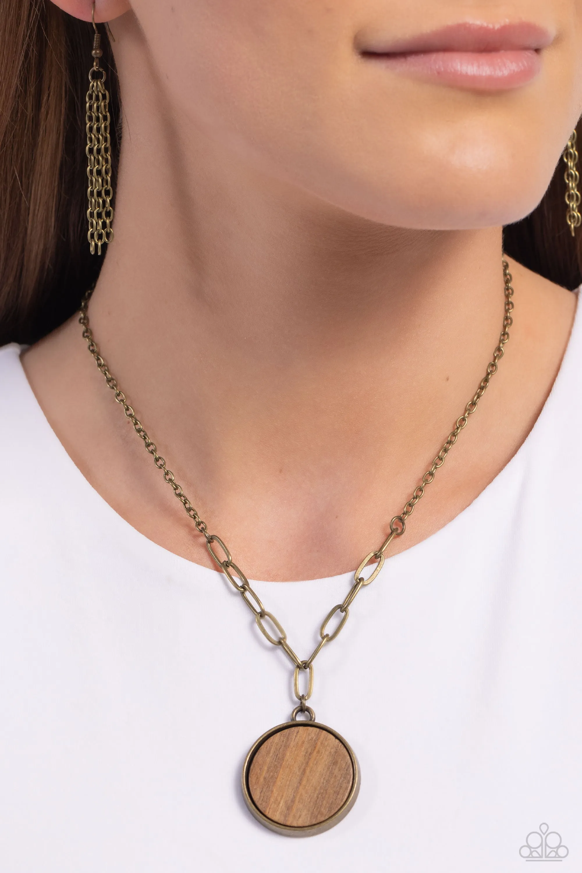 WOODn't Dream of It - Brass - Brown Wooden Disc Paparazzi Short Necklace