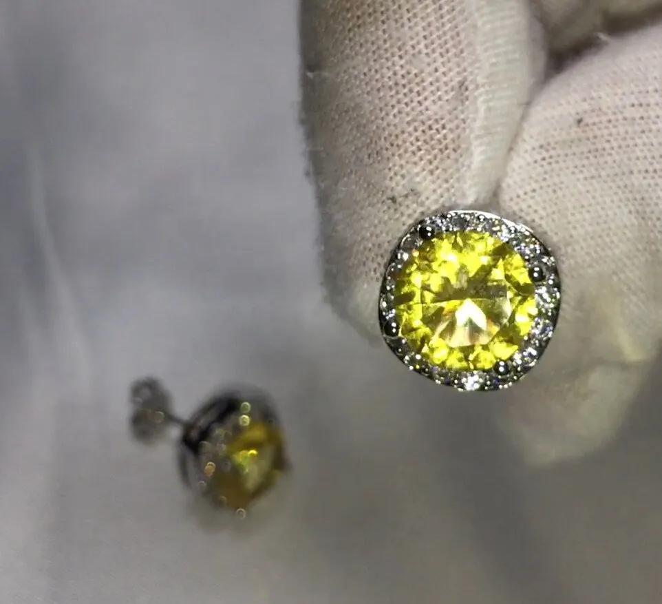 Yellow Diamond Earrings | Womens Earrings | Canary Yellow Earrings | Yellow Diamond Ear Studs | Stud Earrings | Diamond Ear Studs