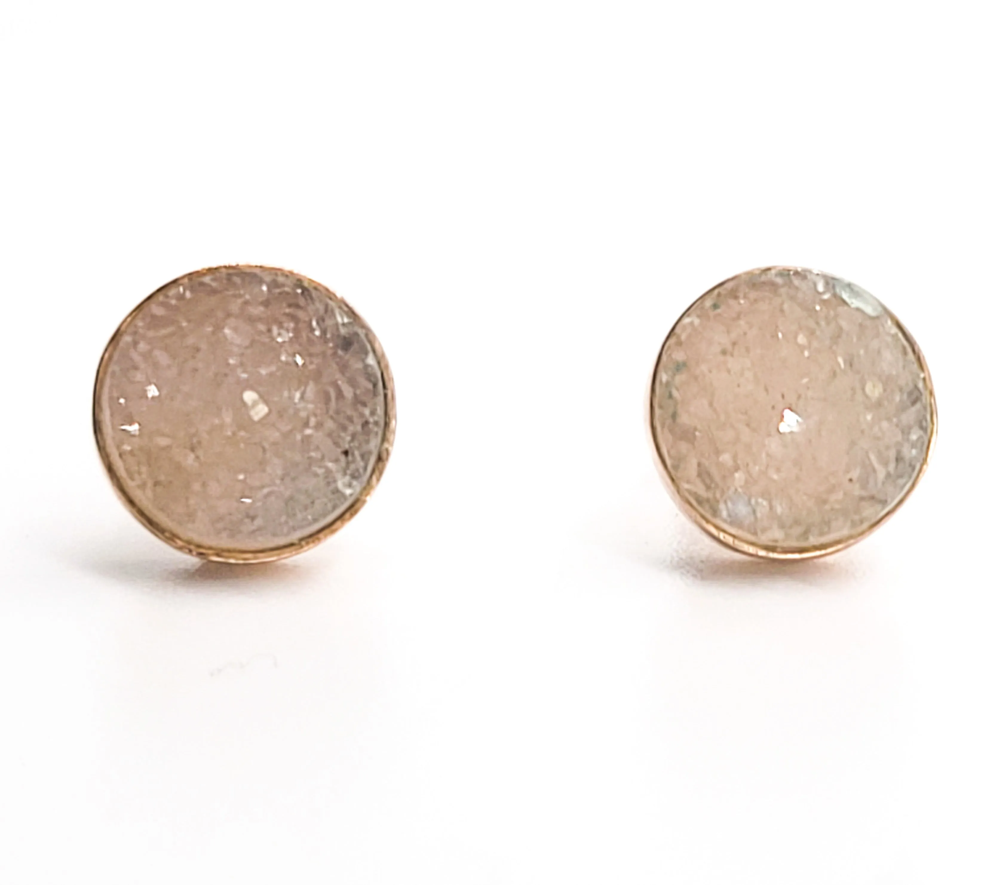 Yellow druzy gemstone rose gold over sterling silver stud earrings