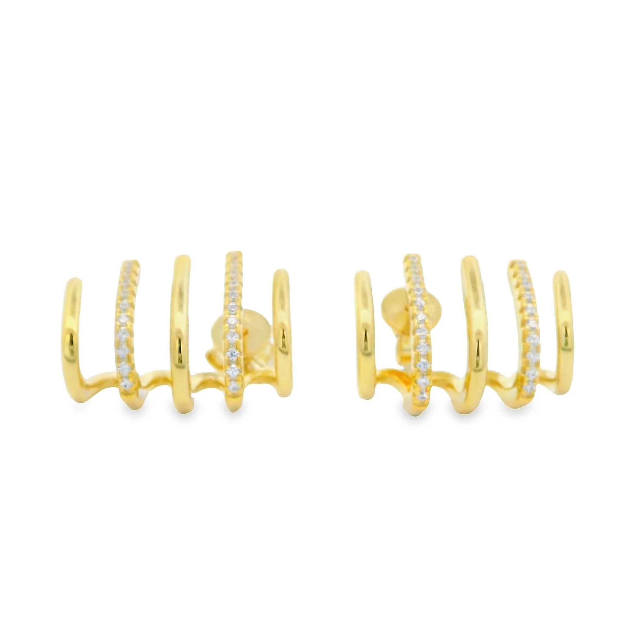 Yellow Gold Plated Multi Vertical Bar and Cubic Zirconia Stud Earrings