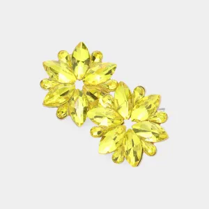 Yellow Marquise Stone Flower Pageant Earrings | Yellow Evening Earrings  |  637797