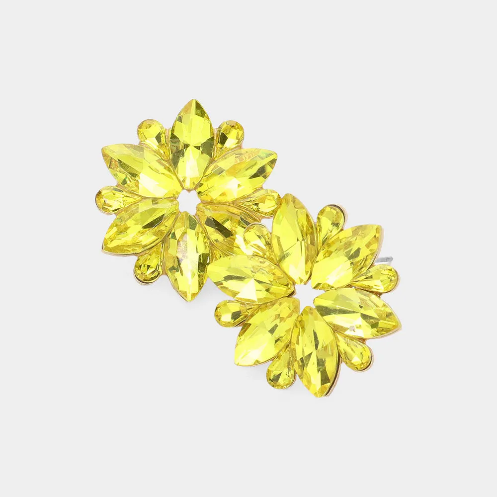 Yellow Marquise Stone Flower Pageant Earrings | Yellow Evening Earrings  |  637797